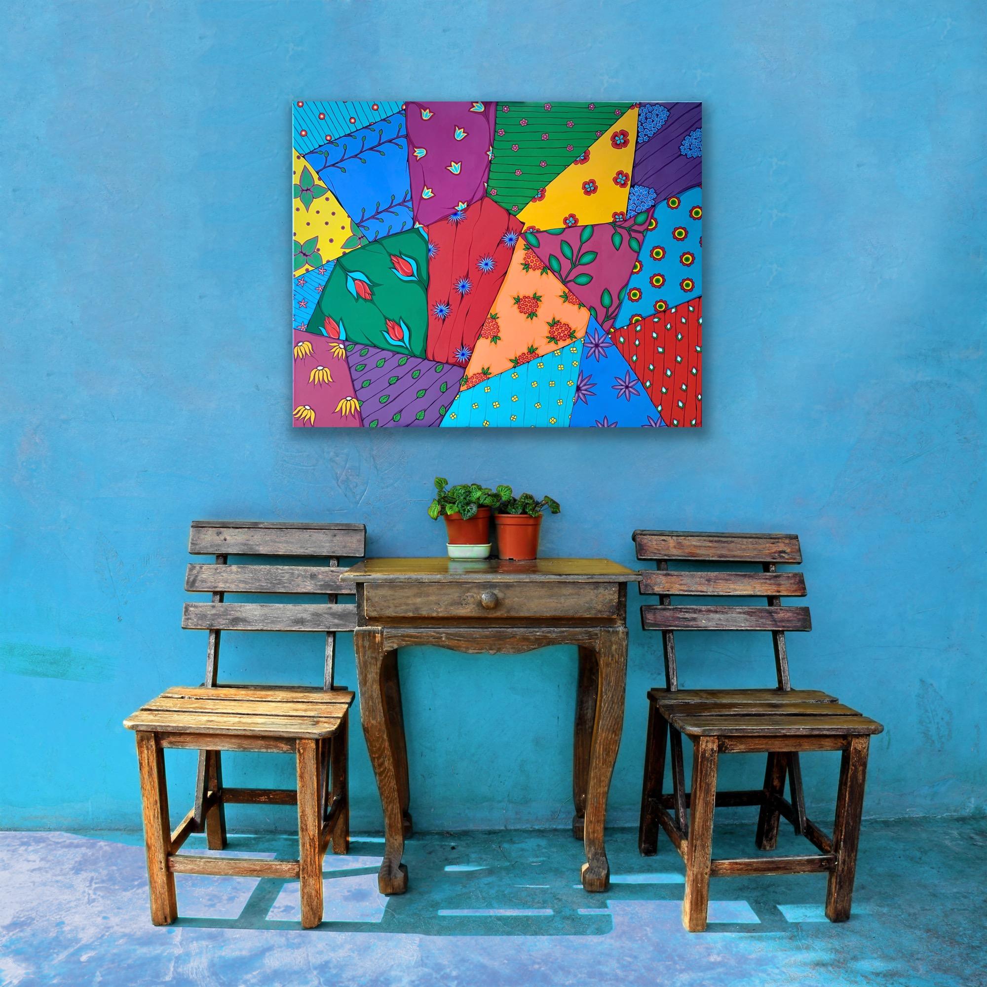 Patchwork 80x100cm, tempera su tela in vendita 3
