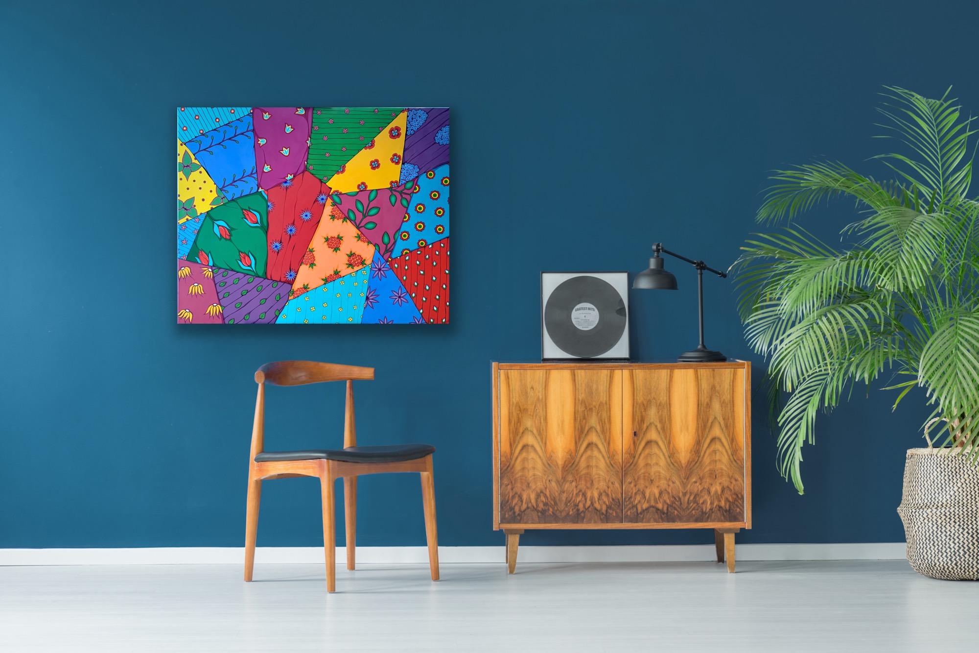 Patchwork 80x100cm, tempera su tela in vendita 4
