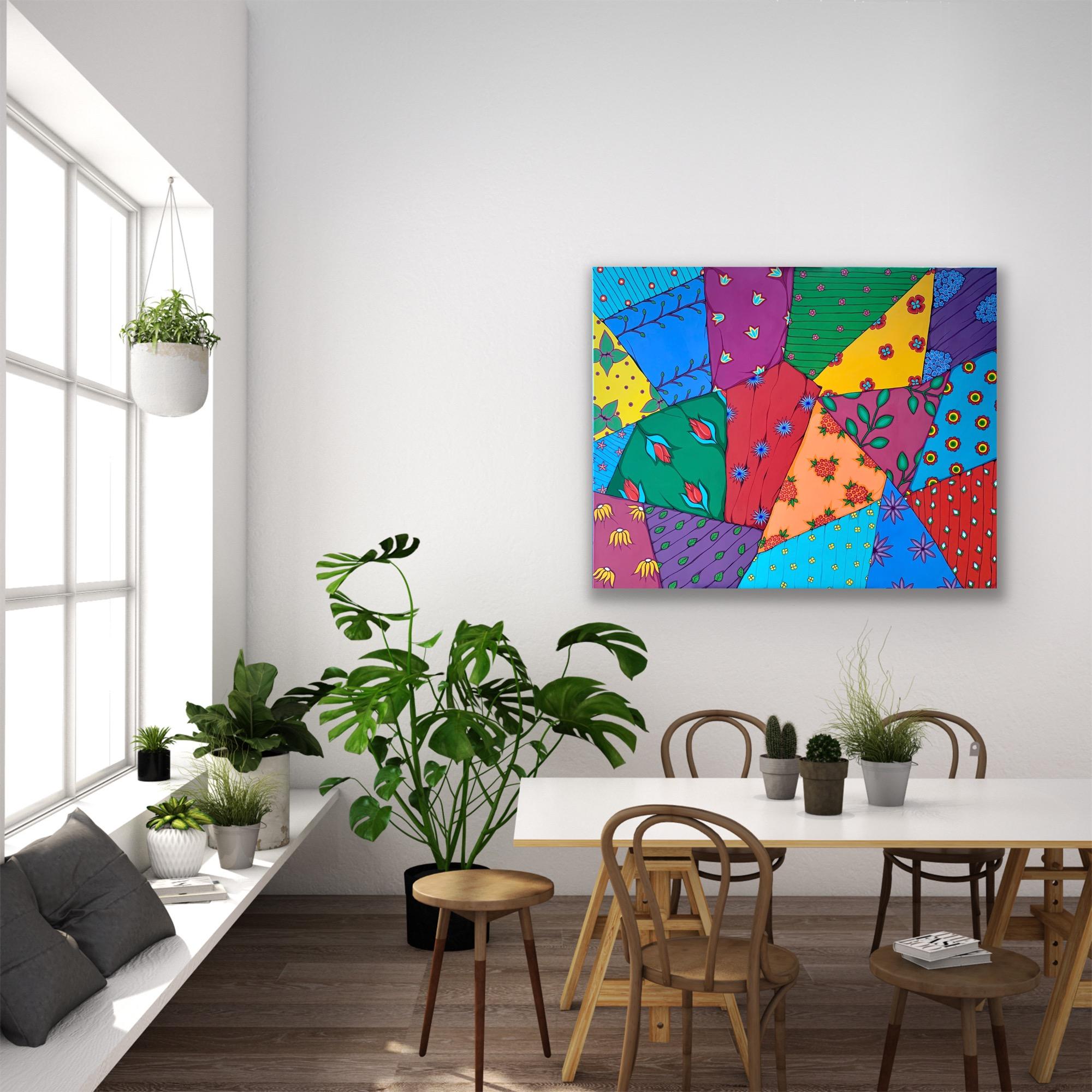 Patchwork 80x100cm, tempera on canvas For Sale 5