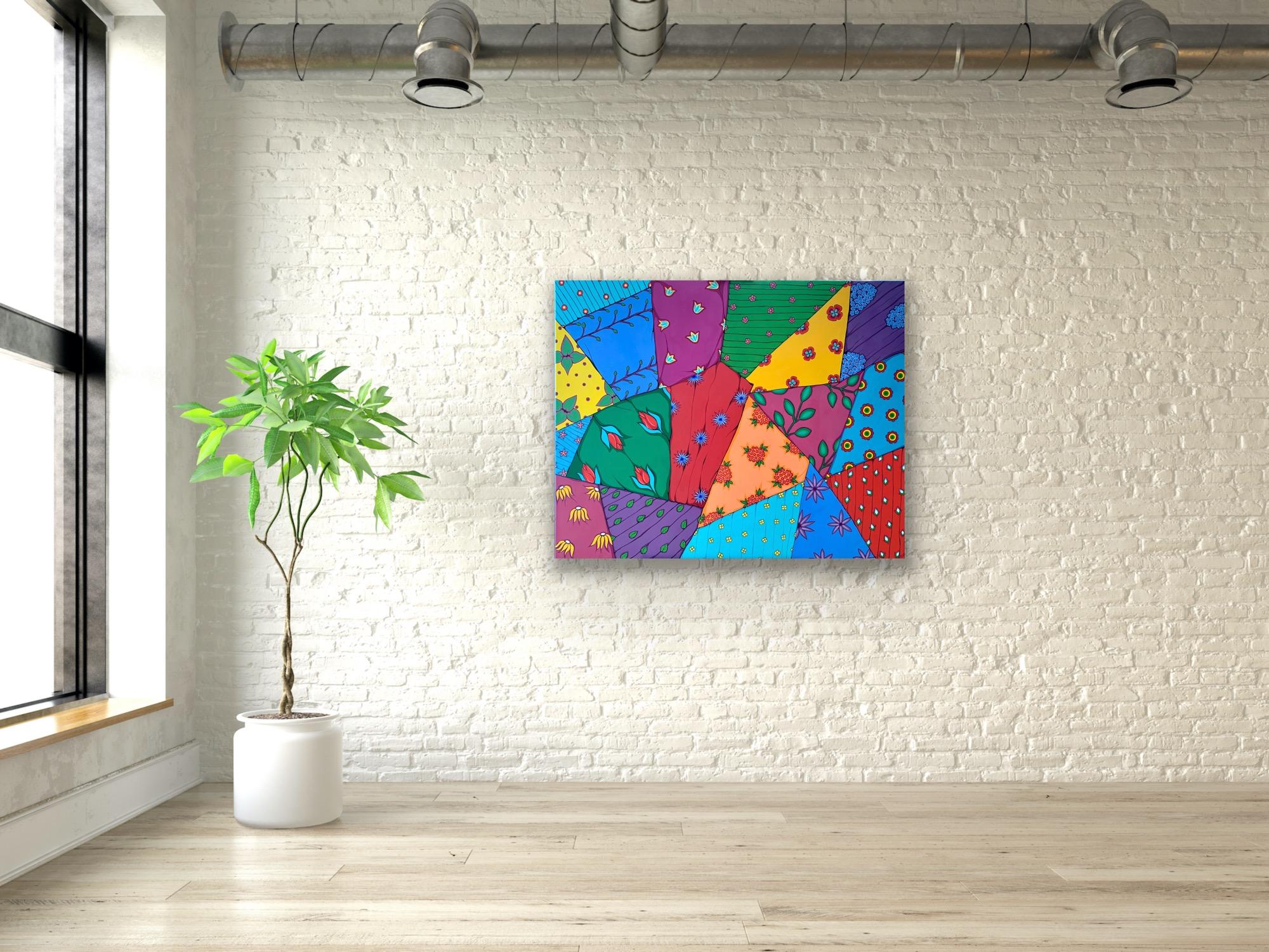 Patchwork 80x100cm, tempera su tela in vendita 6