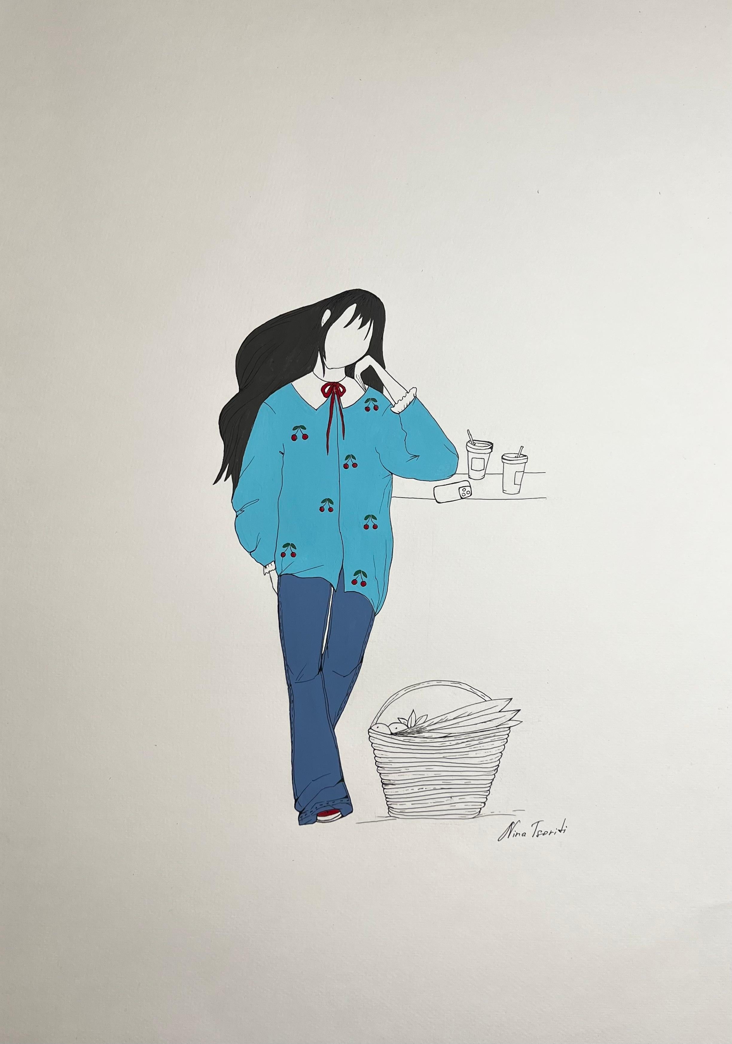 Take a photo of me, 59x42cm, tempera/paper - Painting Pop Art di Nina Tsoriti