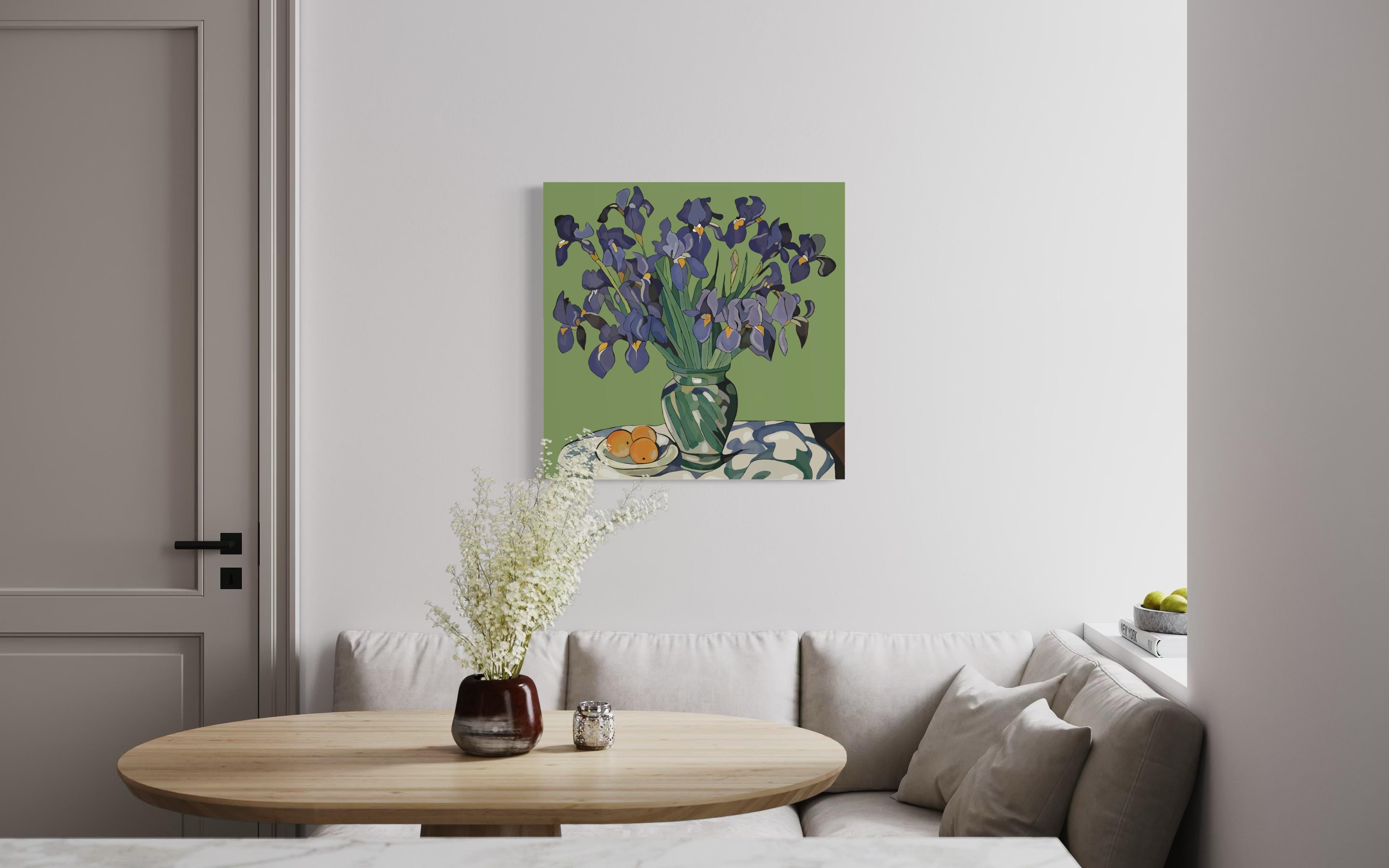 Natura morta con iris , 70x70cm, stampa su tela. Edizione 20 pezzi. - Print Contemporaneo di Nina Tsoriti