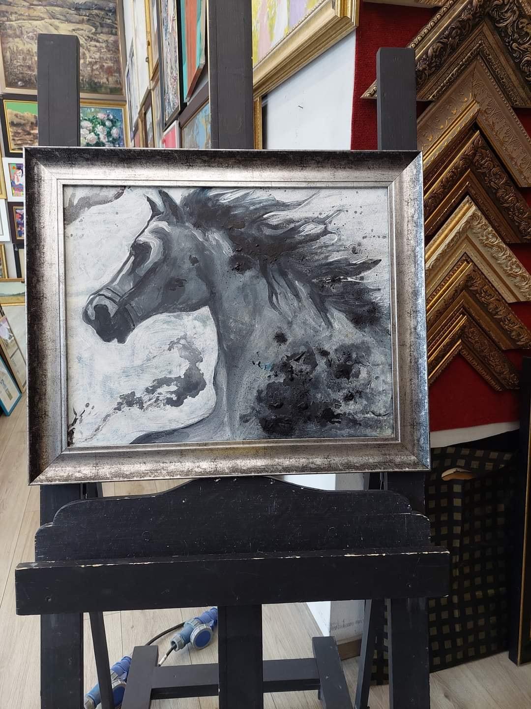 Georgian Contemporary Art by Nina Urushadze - Grey Horse For Sale 1