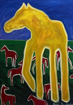 Zeitgenössische georgische Kunst von Nina Urushadze - Gelbes Pferd