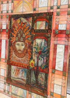 Mask of the Sun, Surrealist Oil Painting by Nina Usacheva-Green