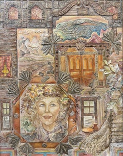 Nina Usacheva-Green Surrealist Oil Painting, Early America, 1981