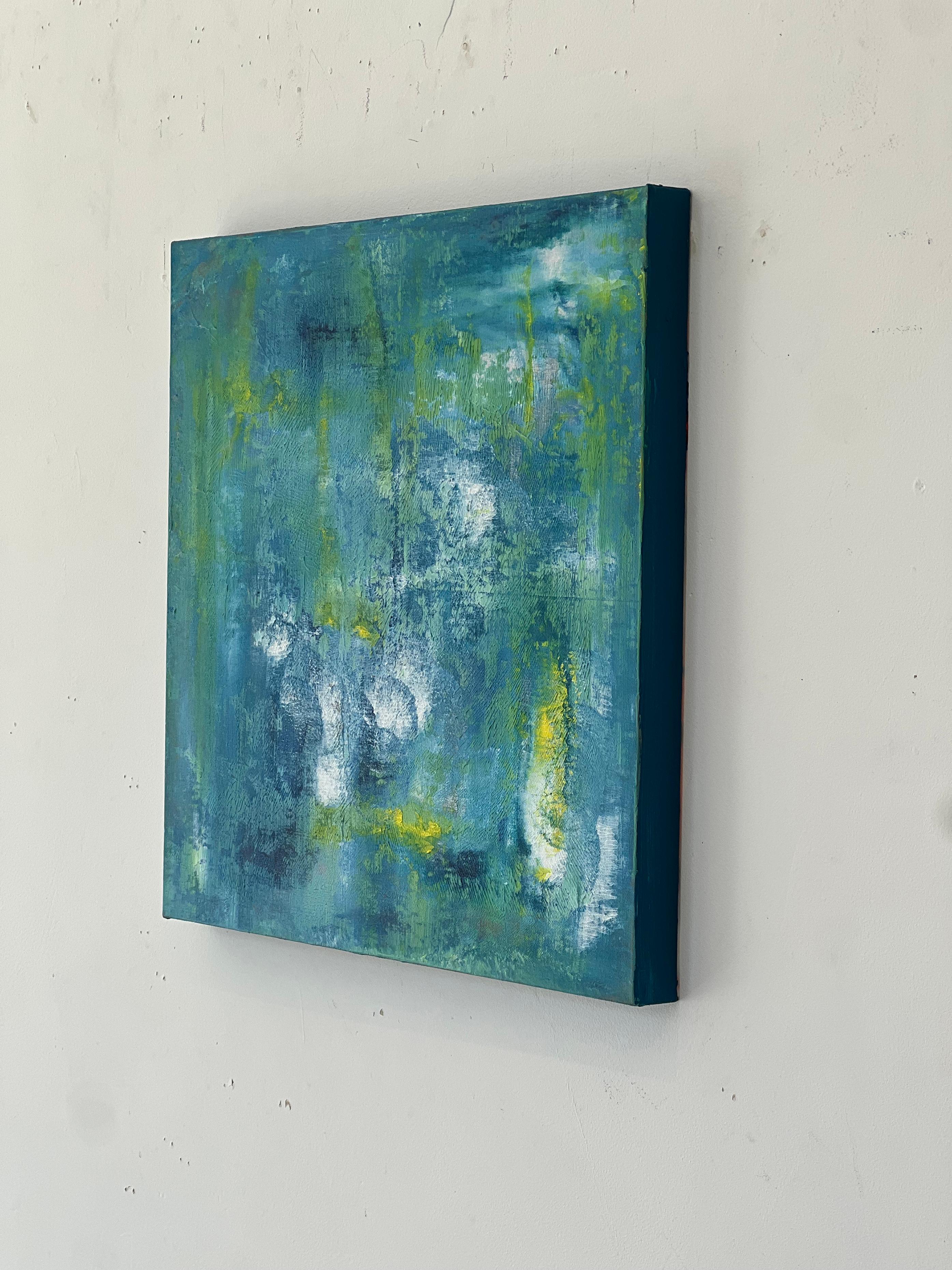Diptych Opal 1  - acrylic on canvas - Blue Abstract Painting by Nina Weintraub