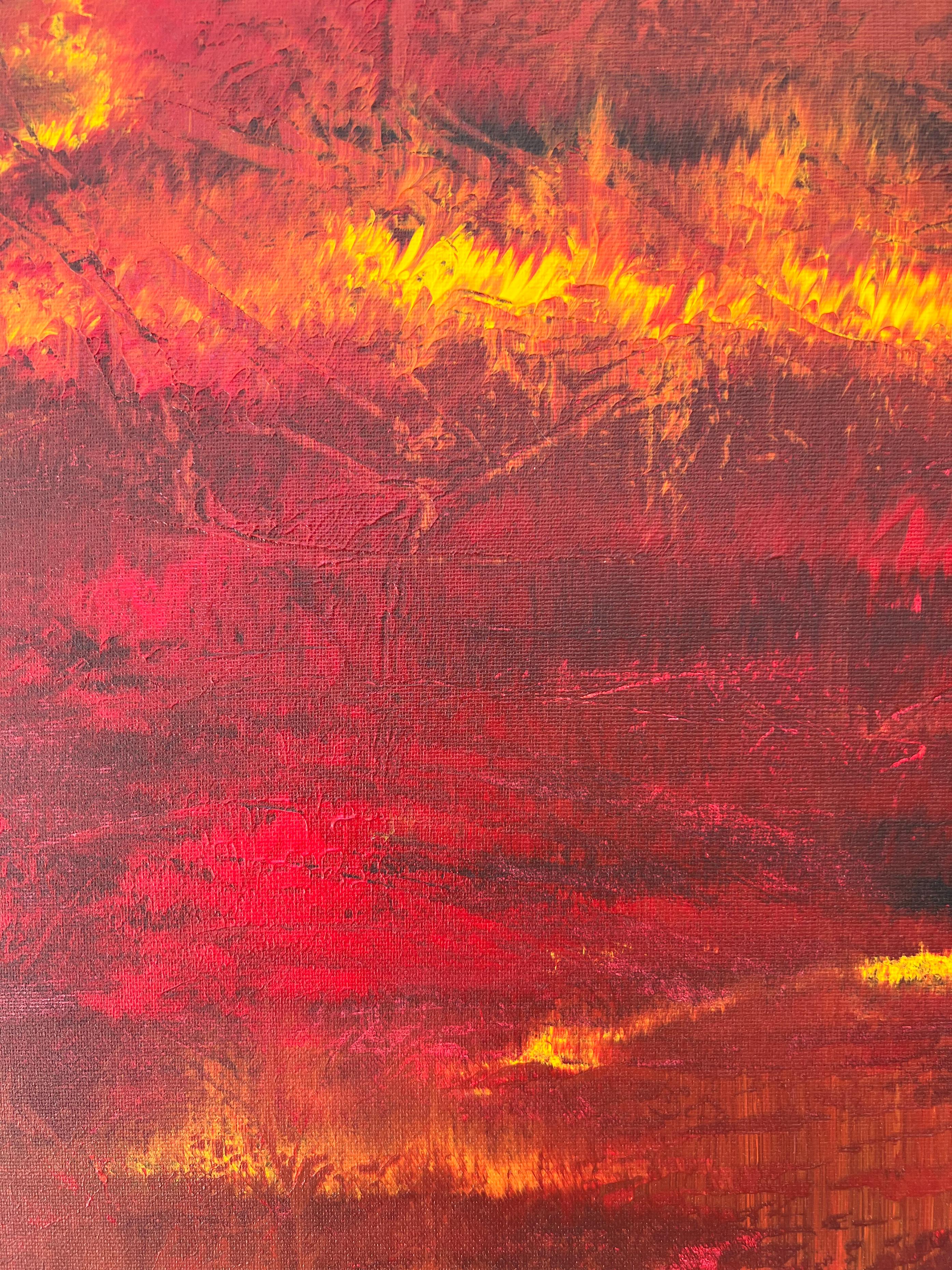 Santa Ana - acrylic on canvas - Red Abstract Painting by Nina Weintraub