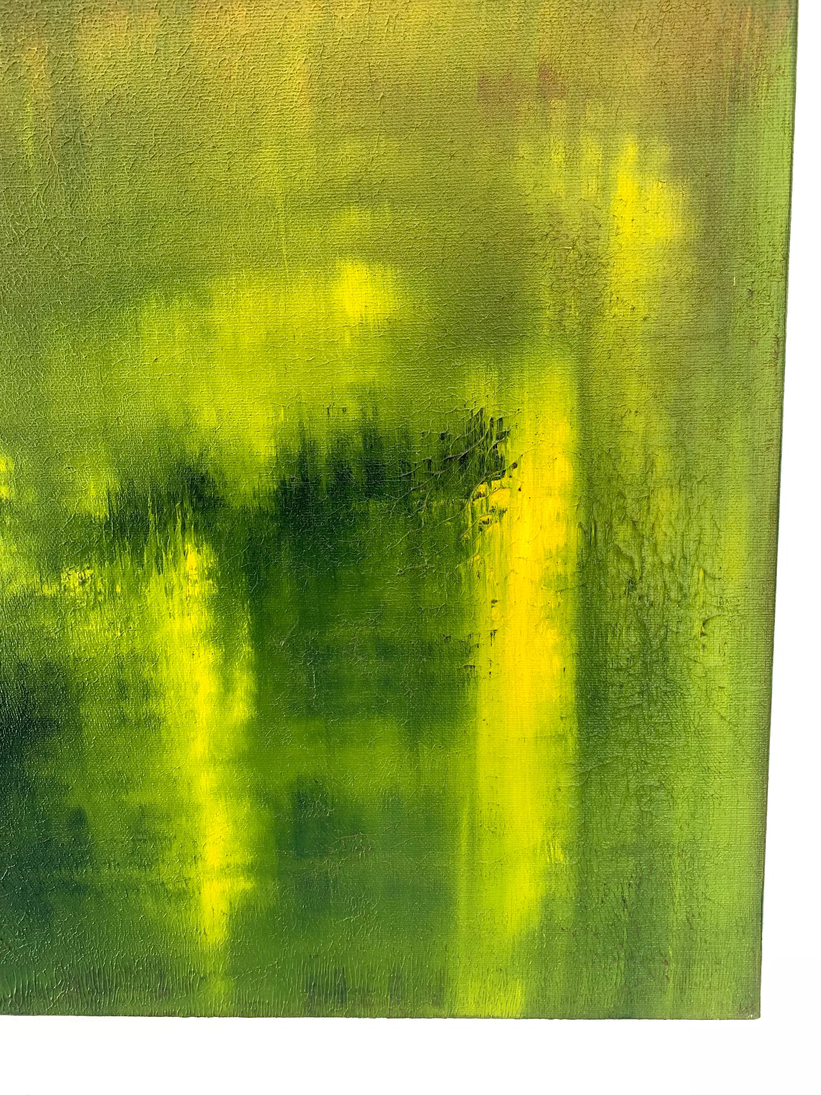 Yellow Angels - acrylic on canvas - Green Abstract Painting by Nina Weintraub