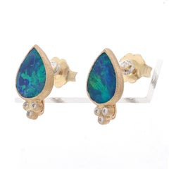 Nina Wynn Lilly Opal & Diamond Stud Earrings Yellow Gold 18k Pierced