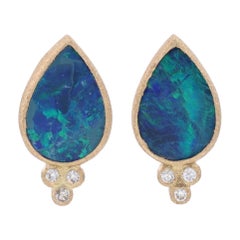 Nina Wynn Lilly Opal & Diamond Stud Earrings Yellow Gold 18k Pierced