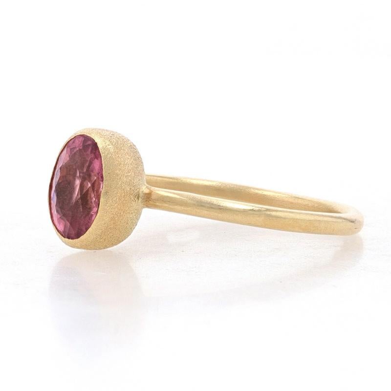 Oval Cut Nina Wynn Pink Tourmaline Solitaire Ring - Yellow Gold 18k Oval .90ct Textured For Sale