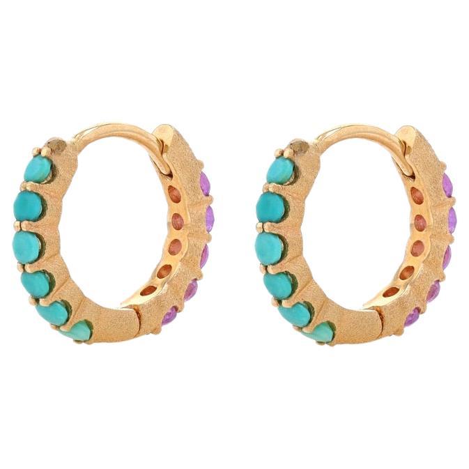 Nina Wynn Turquoise Amethyst Huggie Hoop Earrings - Yellow Gold 18k Reversible
