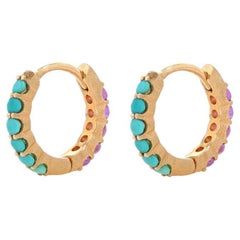 Nina Wynn Turquoise Amethyst Huggie Hoop Earrings - Yellow Gold 18k Reversible