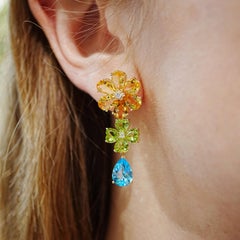 Nina Zhou Orecchini a goccia con peridoto e diamanti Topazio Citrino 15,4ctw Island Blossoms