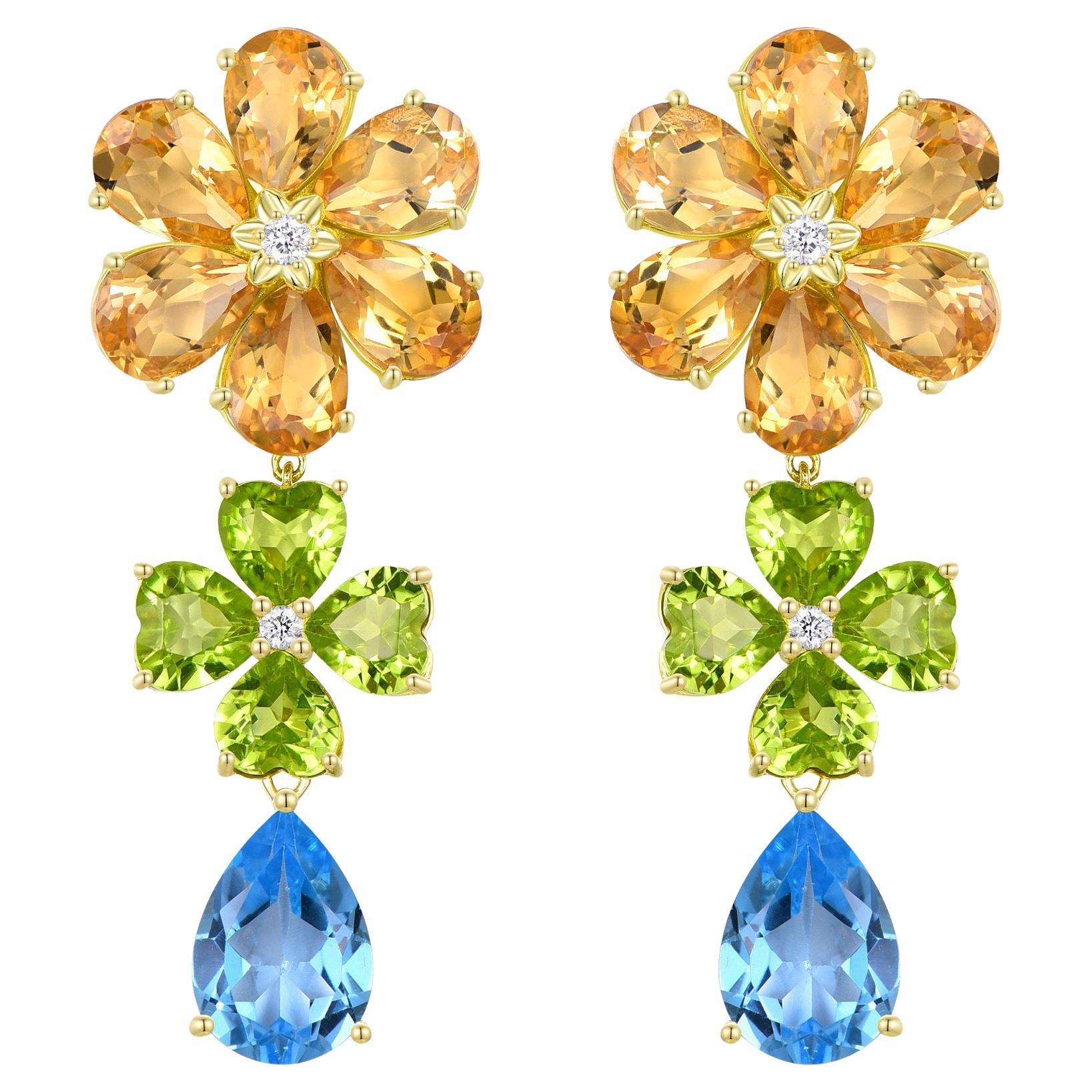 Nina Zhou 15.4ctw Island Blossoms Citrine Peridot Diamond Topaz Drop Earrings im Angebot