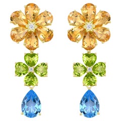 Nina Zhou 15.4ctw Island Blossoms Citrine Peridot Diamond Topaz Drop Earrings