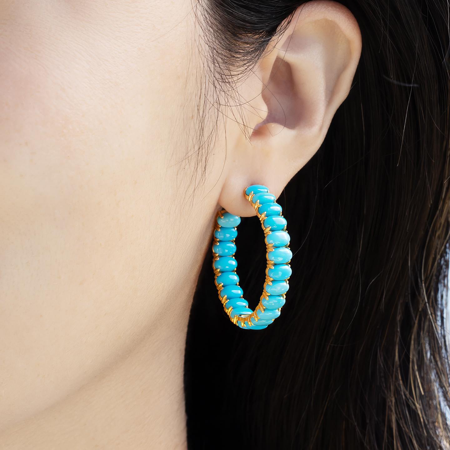 Arts and Crafts Nina Zhou 16ct Turquoise Inside-out Hoop Earrings For Sale