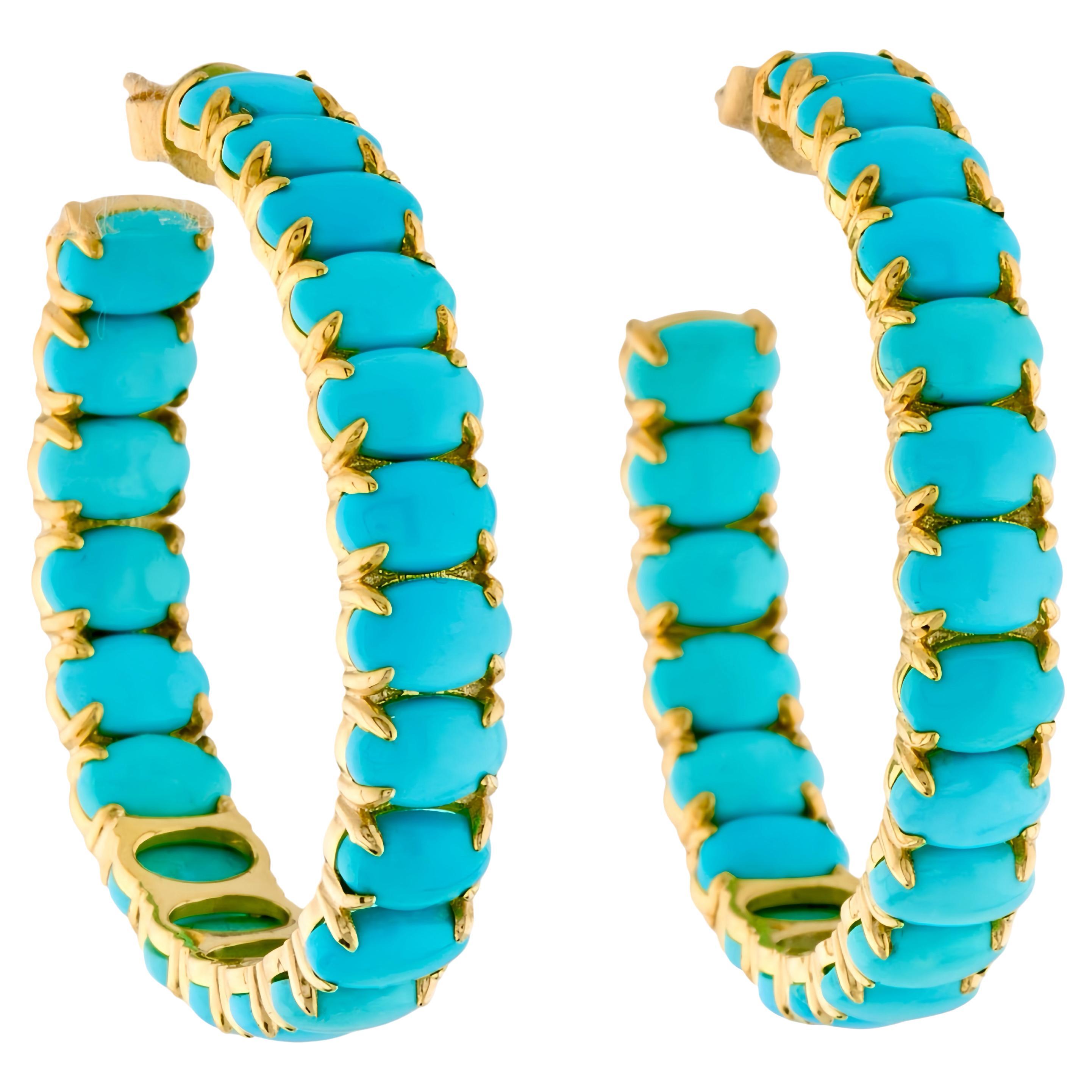 Nina Zhou 17.76ctw Turquoise Inside-out Hoop Earrings For Sale