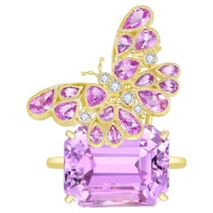 Anillo Nina Zhou 17,9 ct Zafiro Rosa Diamante Mariposa sobre Kunzita (Único en su especie)