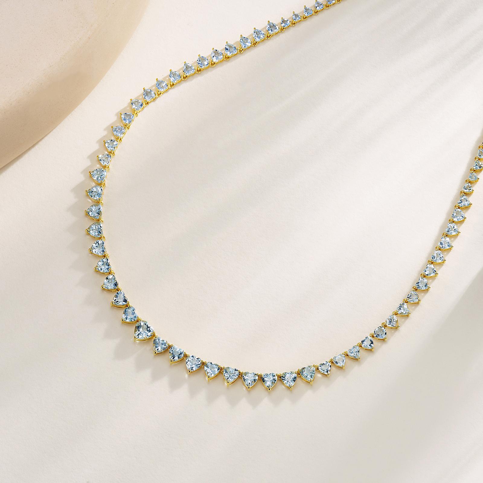 Modern Heart Aquamarine Riviera Graduated Tennis Necklace For Sale