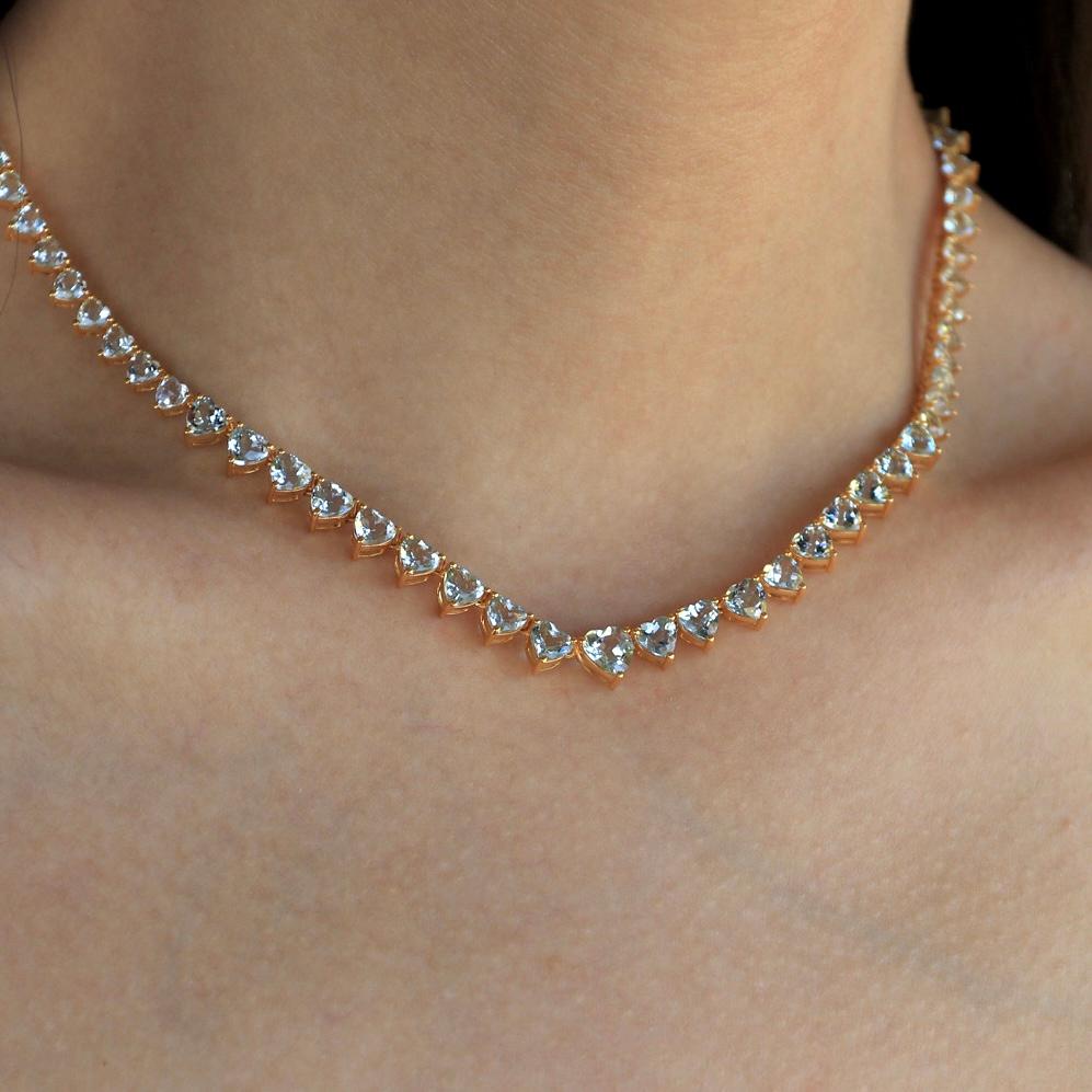 Women's Heart Aquamarine Riviera Graduated Tennis Necklace For Sale