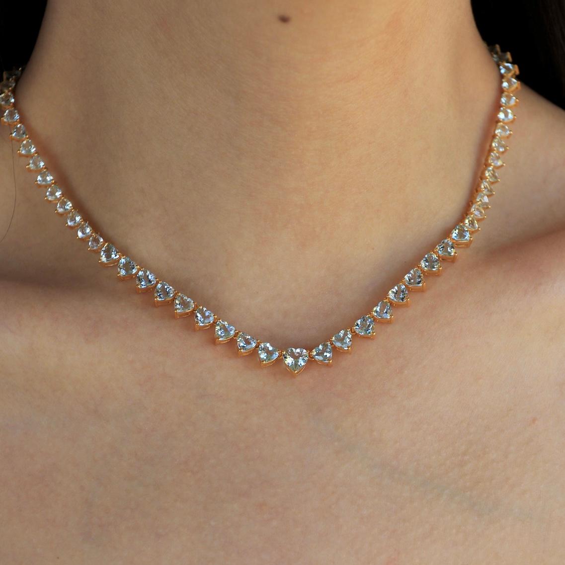 Heart Aquamarine Riviera Graduated Tennis Necklace For Sale 1