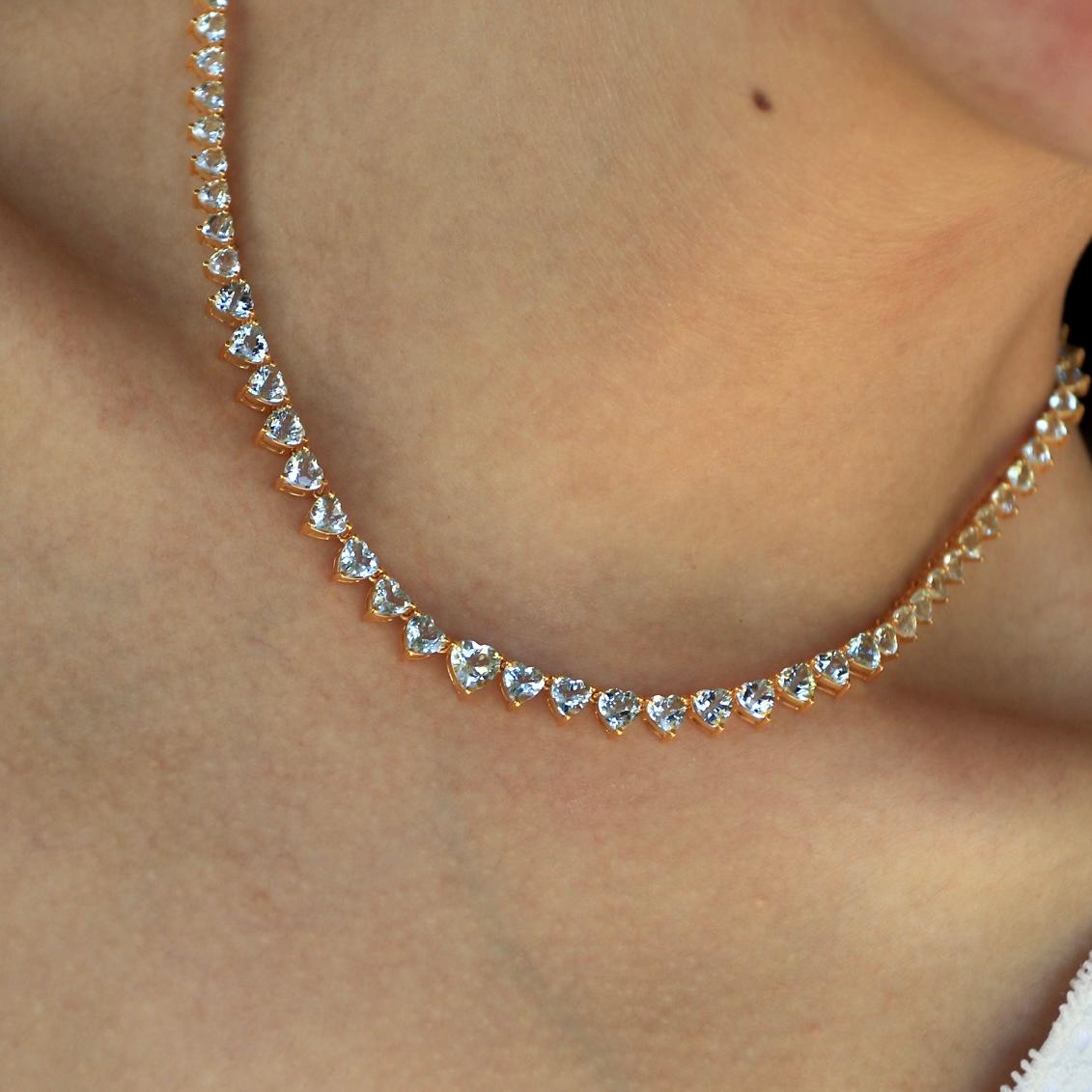 Heart Aquamarine Riviera Graduated Tennis Necklace For Sale 2