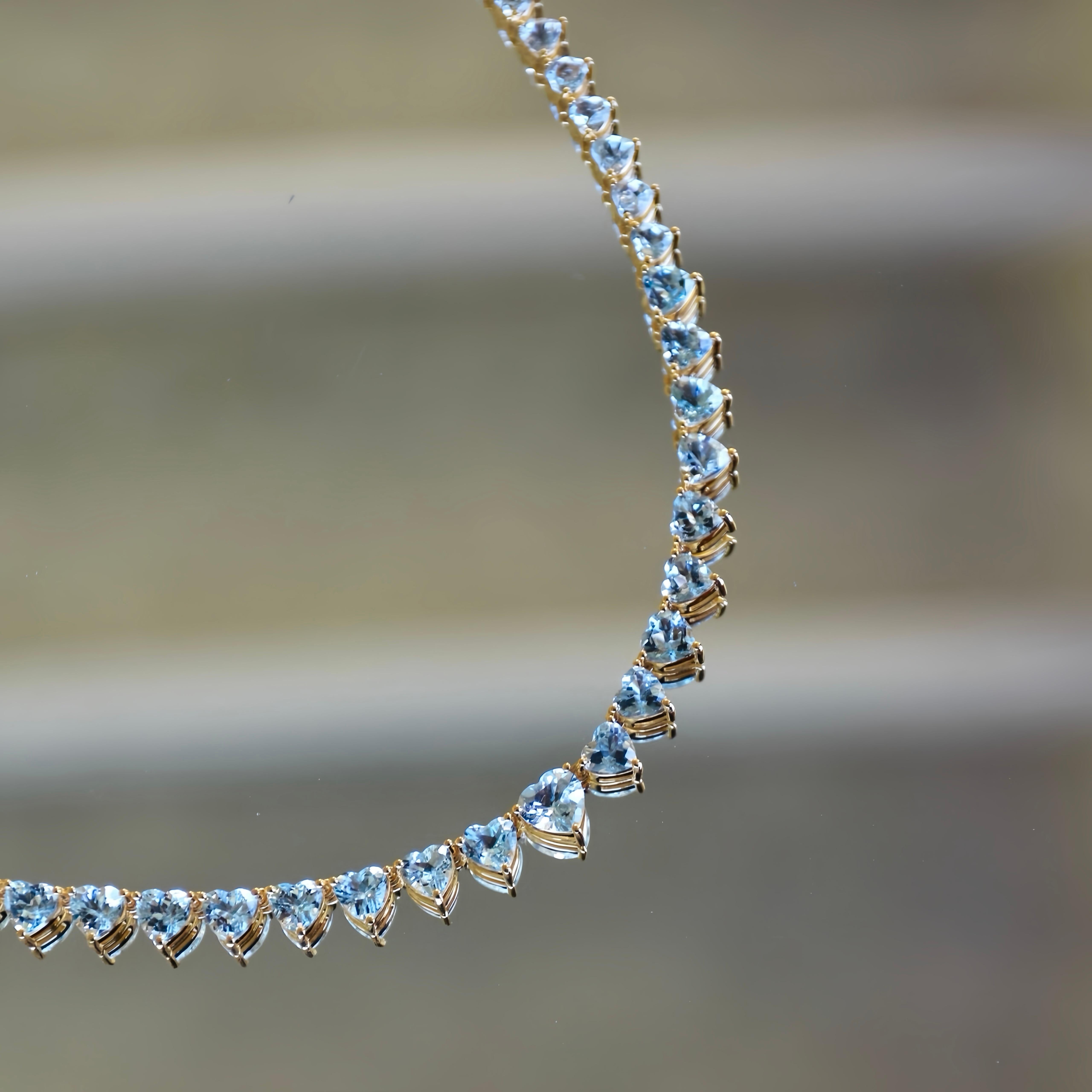 Heart Aquamarine Riviera Graduated Tennis Necklace For Sale 3