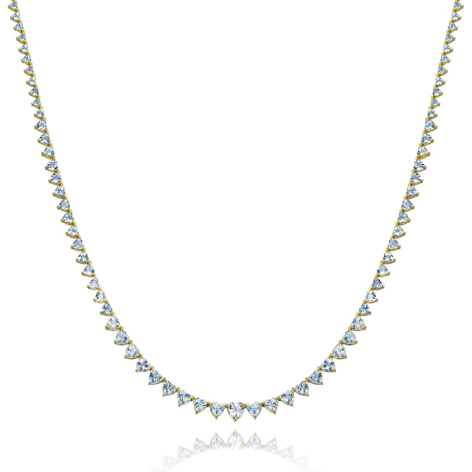 Heart Aquamarine Riviera Graduated Tennis Necklace For Sale