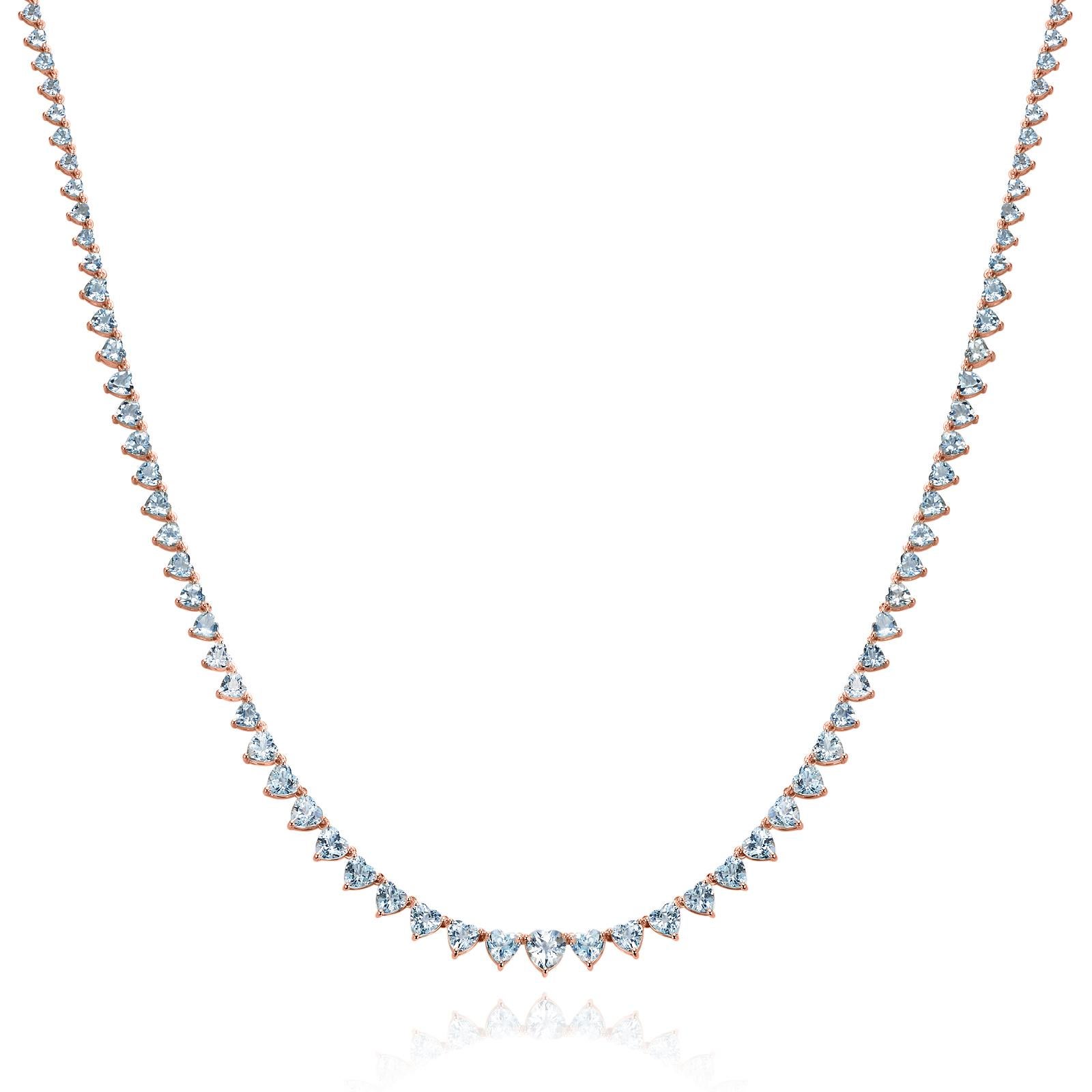 Heart Aquamarine Riviera Graduated Tennis Necklace For Sale 4