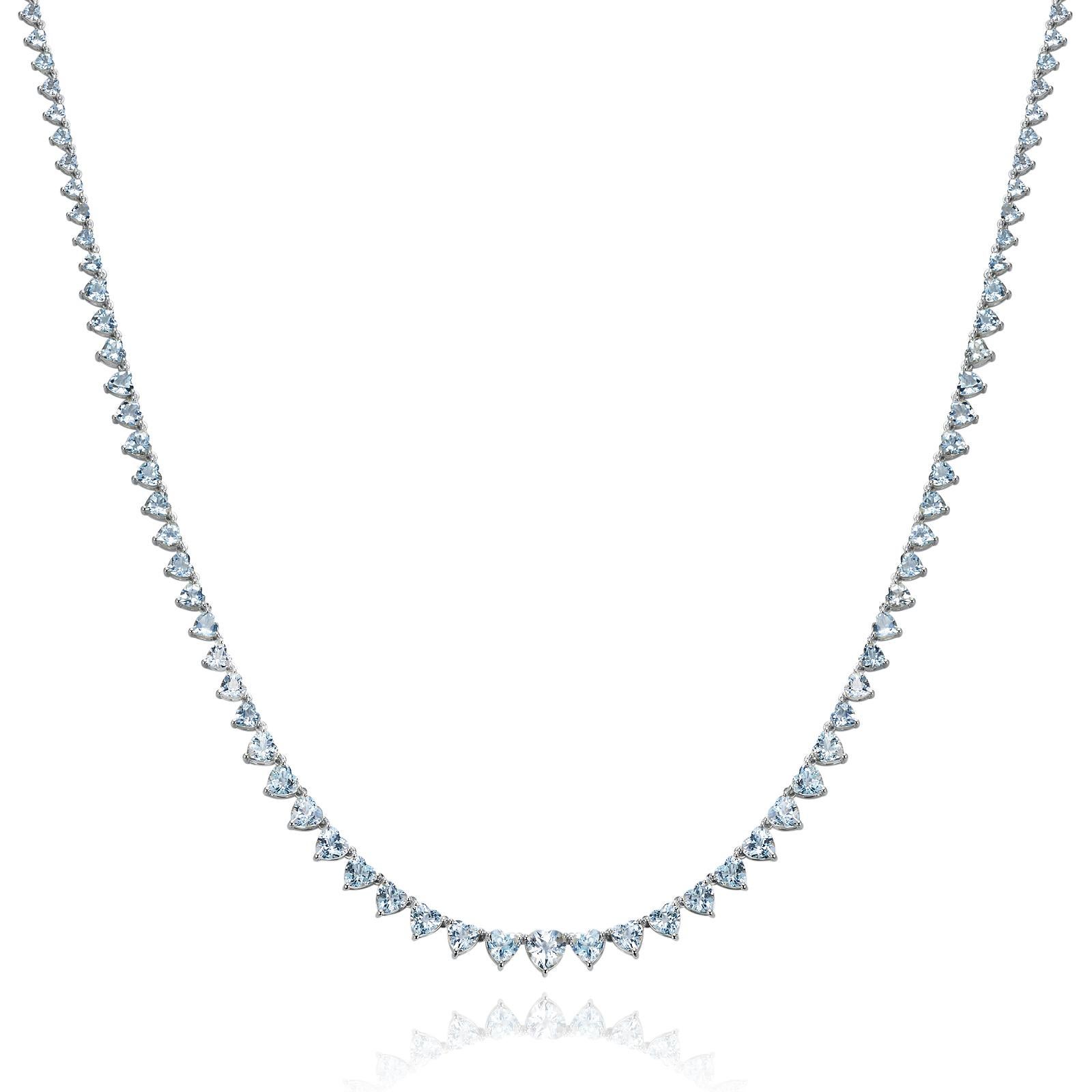 Heart Aquamarine Riviera Graduated Tennis Necklace For Sale 5