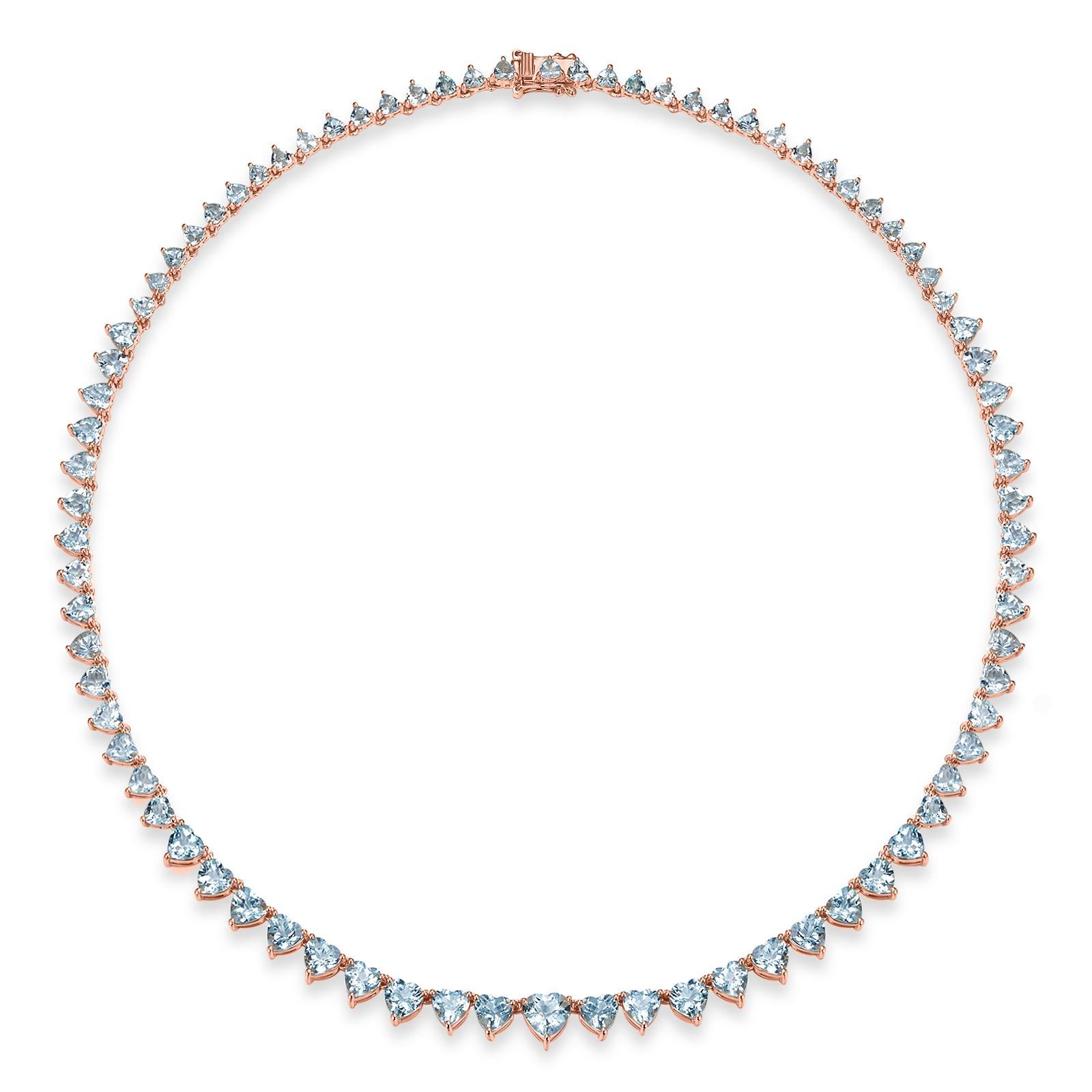 Heart Aquamarine Riviera Graduated Tennis Necklace For Sale 7