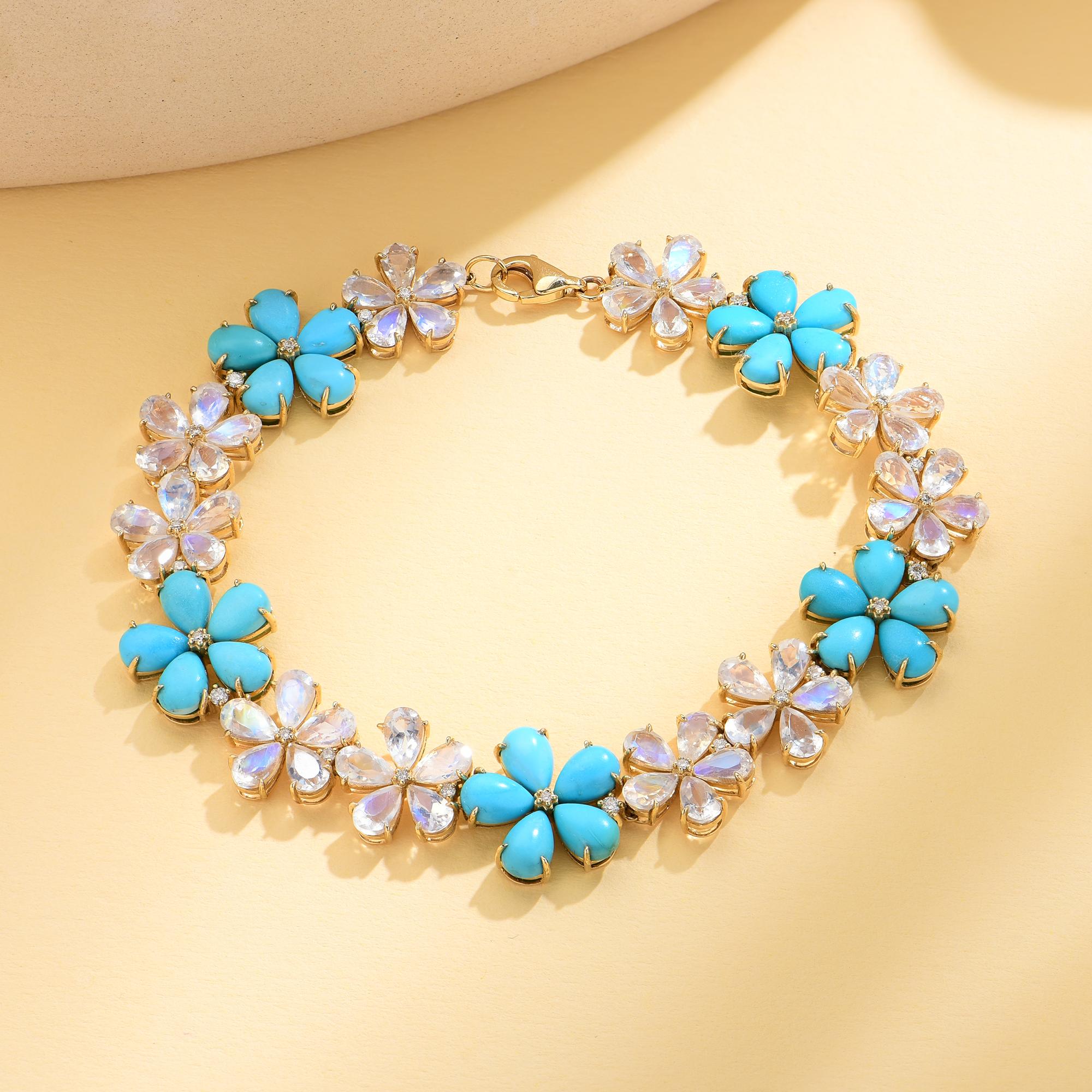 Nina Zhou Pulsera Flor de Cerezo Turquesa Piedra Lunar Diamante 19,3 quilates Moderno en venta