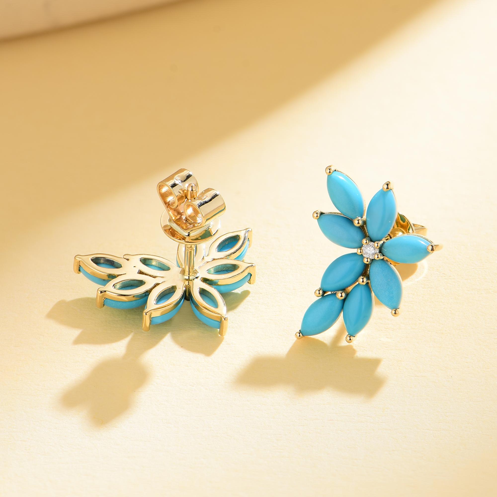 Moderne Boucles d'oreilles Nina Zhou 2.14 ctw Turquoise et diamant en grappe en vente