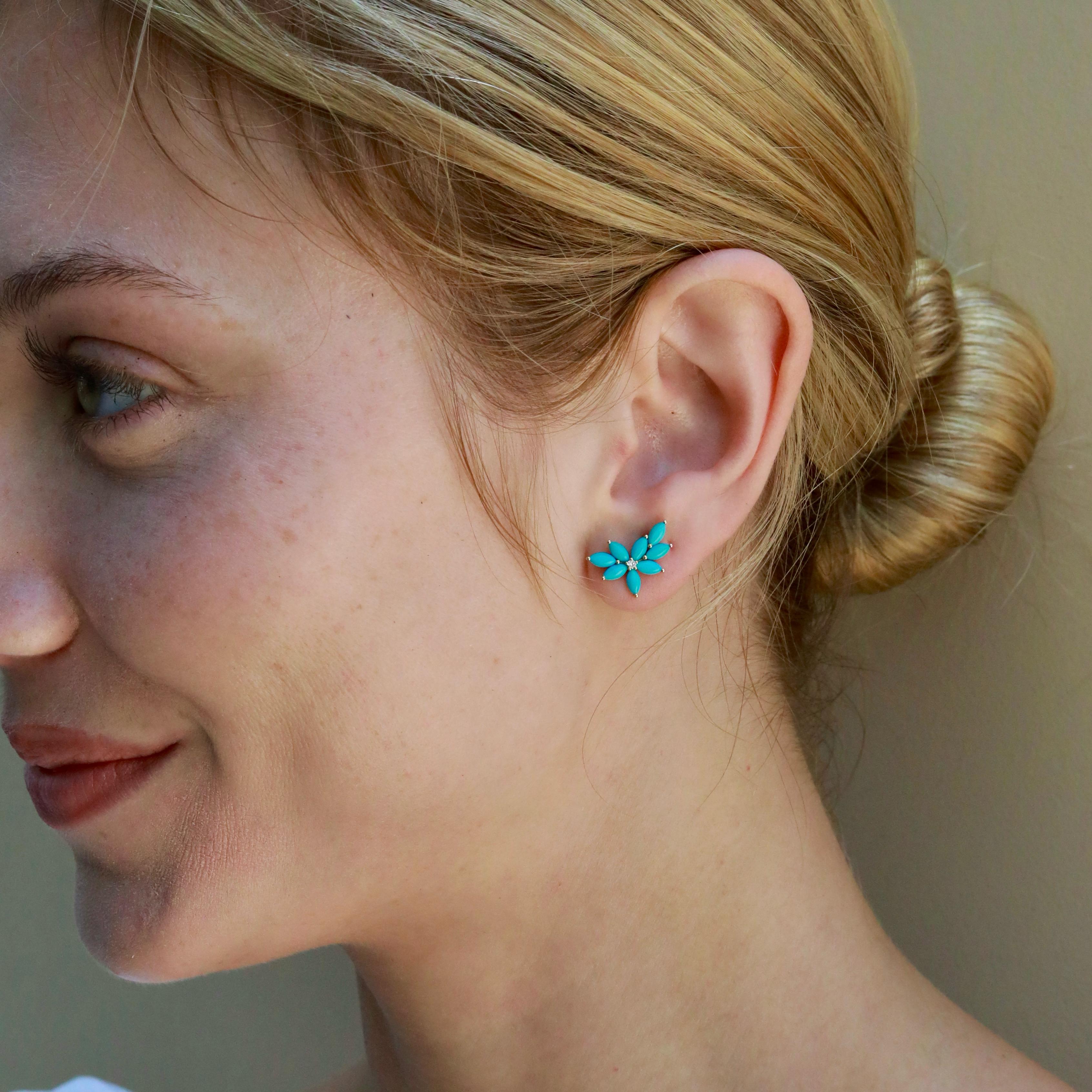 Taille Marquise Boucles d'oreilles Nina Zhou 2.14 ctw Turquoise et diamant en grappe en vente