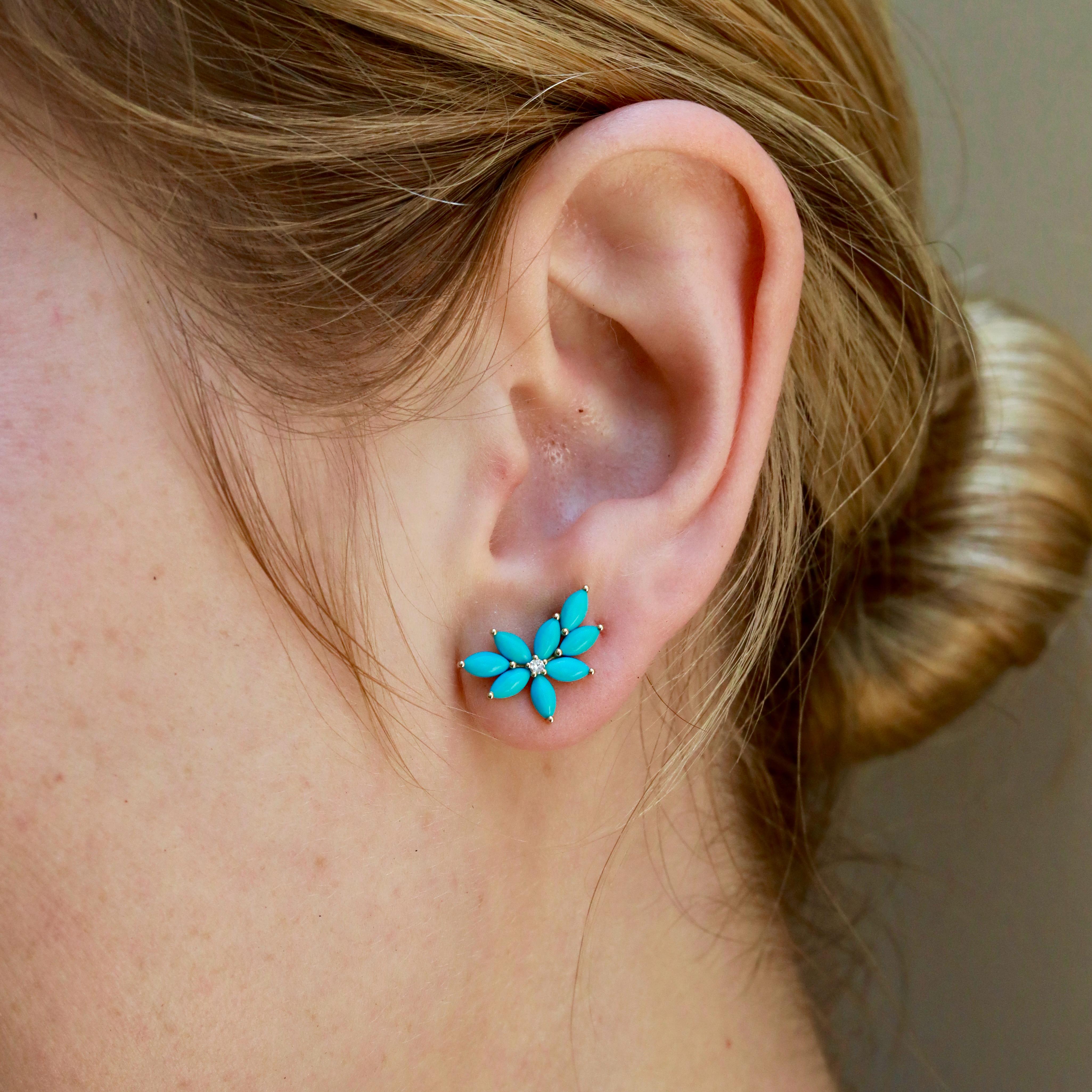 Boucles d'oreilles Nina Zhou 2.14 ctw Turquoise et diamant en grappe Neuf - En vente à Rowland Heights, CA