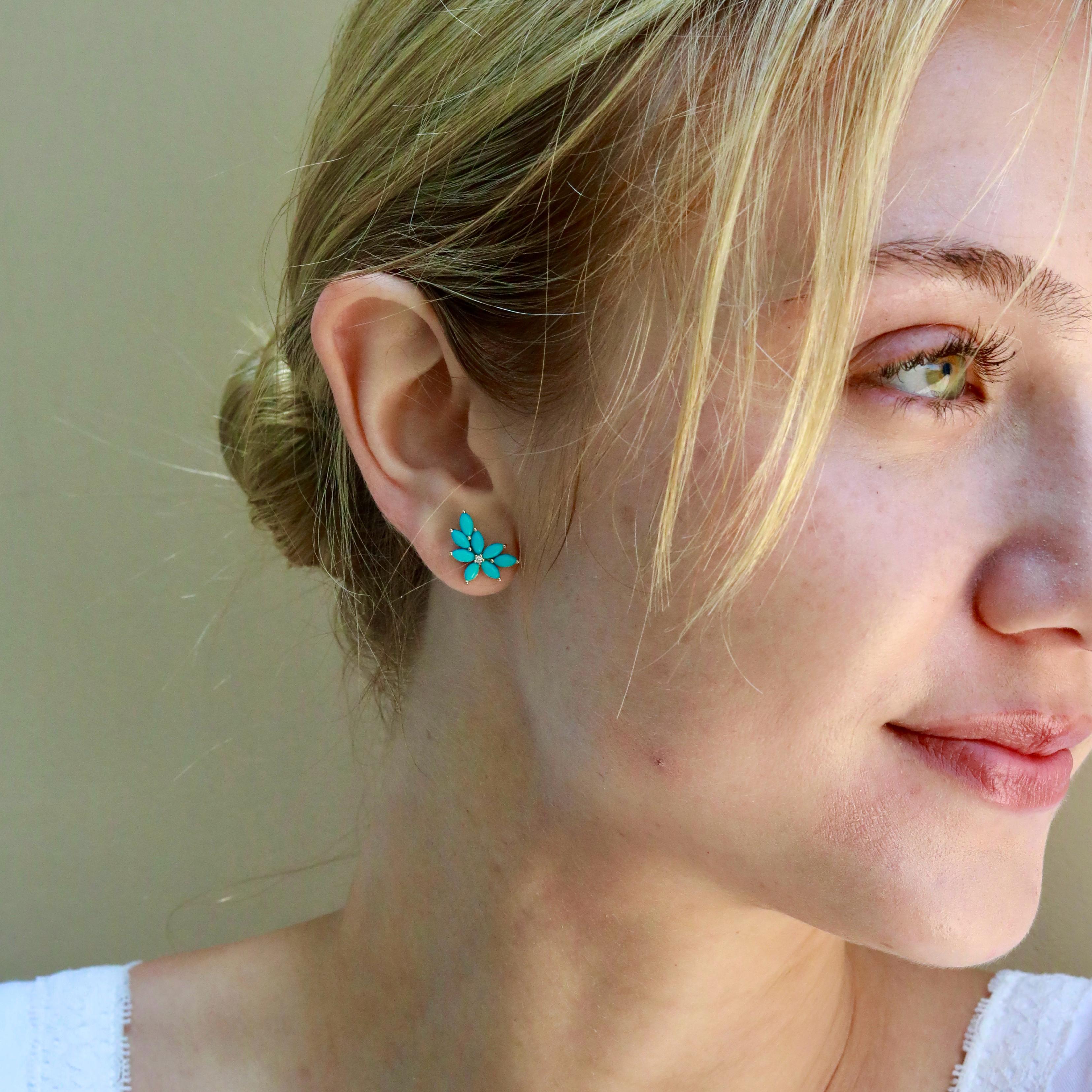 Boucles d'oreilles Nina Zhou 2.14 ctw Turquoise et diamant en grappe Pour femmes en vente