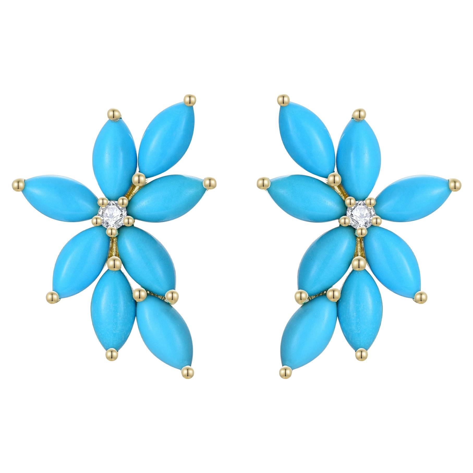 Boucles d'oreilles Nina Zhou 2.14 ctw Turquoise et diamant en grappe