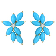 Boucles d'oreilles Nina Zhou 2.14 ctw Turquoise et diamant en grappe