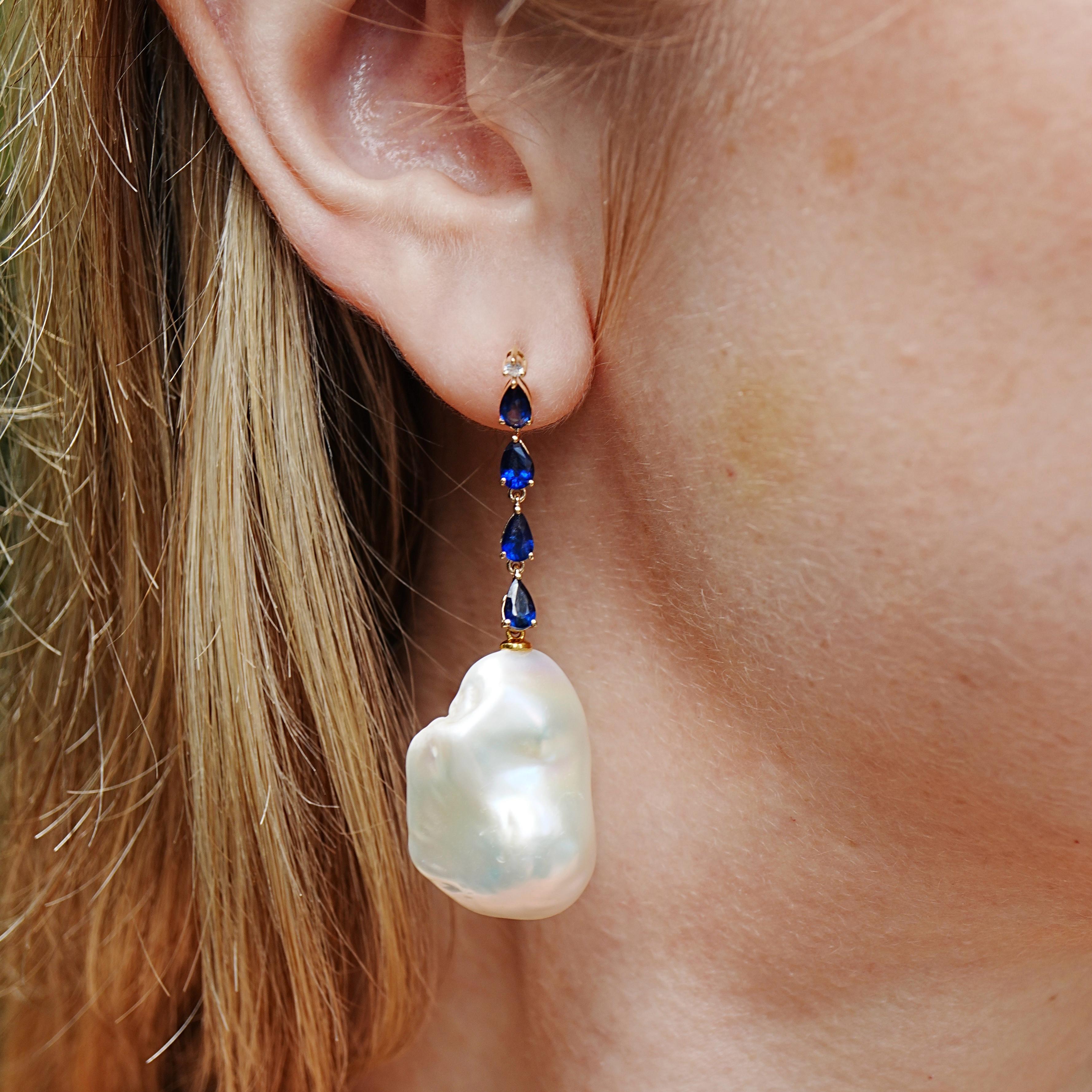 Nina Zhou 2,45ctw Saphir Diamant und Barock Perle Cabrio Tropfen Ohrringe im Zustand „Neu“ im Angebot in Rowland Heights, CA