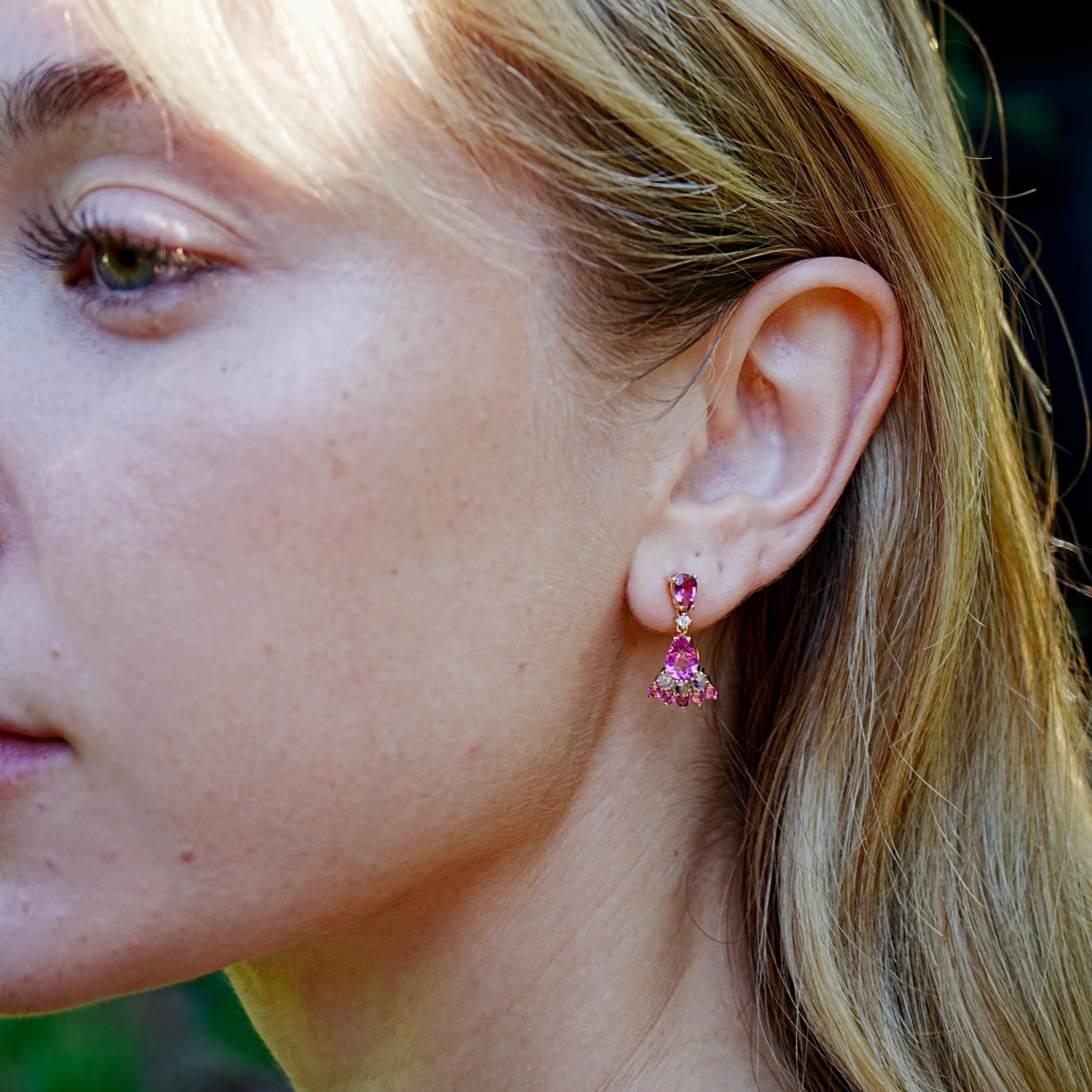 Women's Nina Zhou 2.74ctw Pink Tourmaline, Moonstone & Diamond Drop Earrings For Sale
