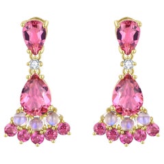 Nina Zhou - Pendants d'oreilles en tourmaline rose, pierre de lune et diamant de 2,74ctw