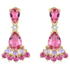 Nina Zhou - Pendants d'oreilles en tourmaline rose, pierre de lune et diamant de 2,74ctw