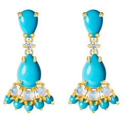 Nina Zhou Orecchini a goccia in turchese con pietra di luna e diamanti da 3,14 carati