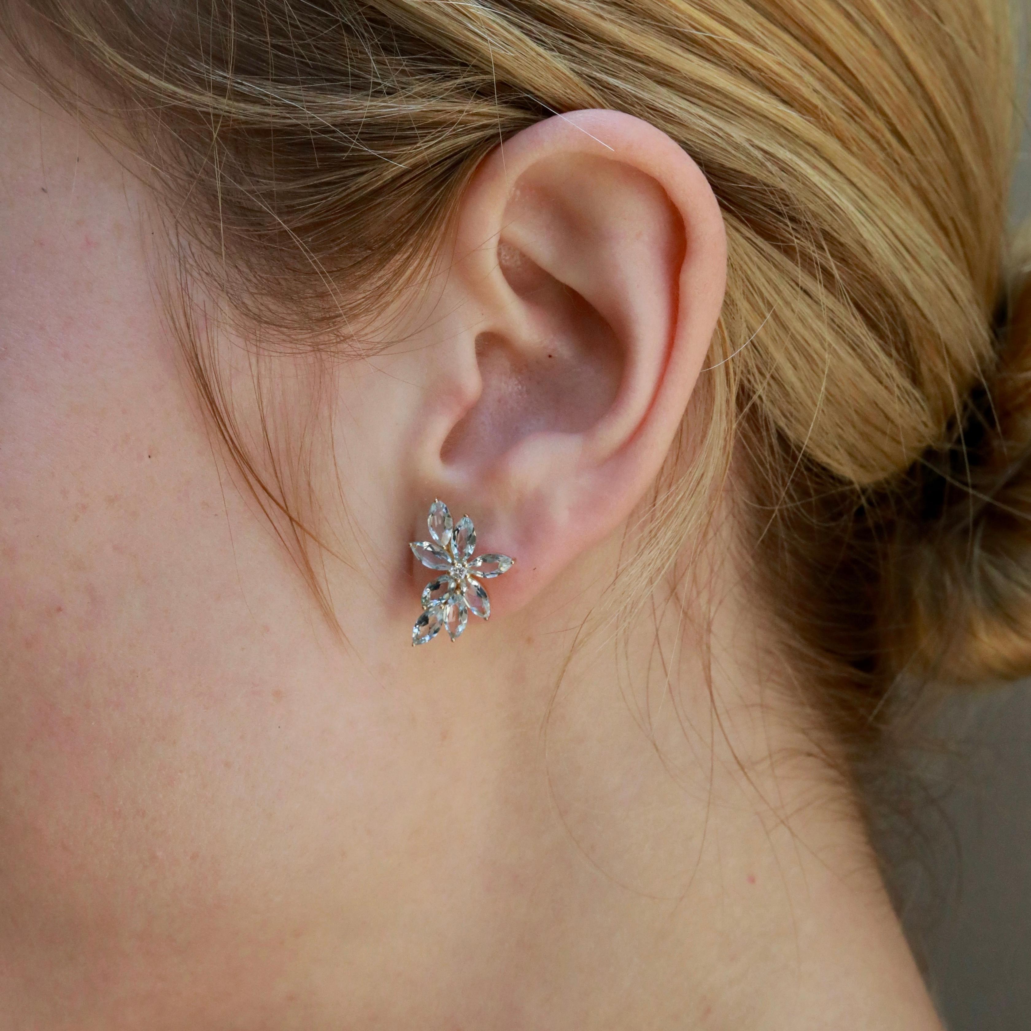 Nina Zhou 3.56 ctw Aquamarine & Diamond Cluster Earrings For Sale 4