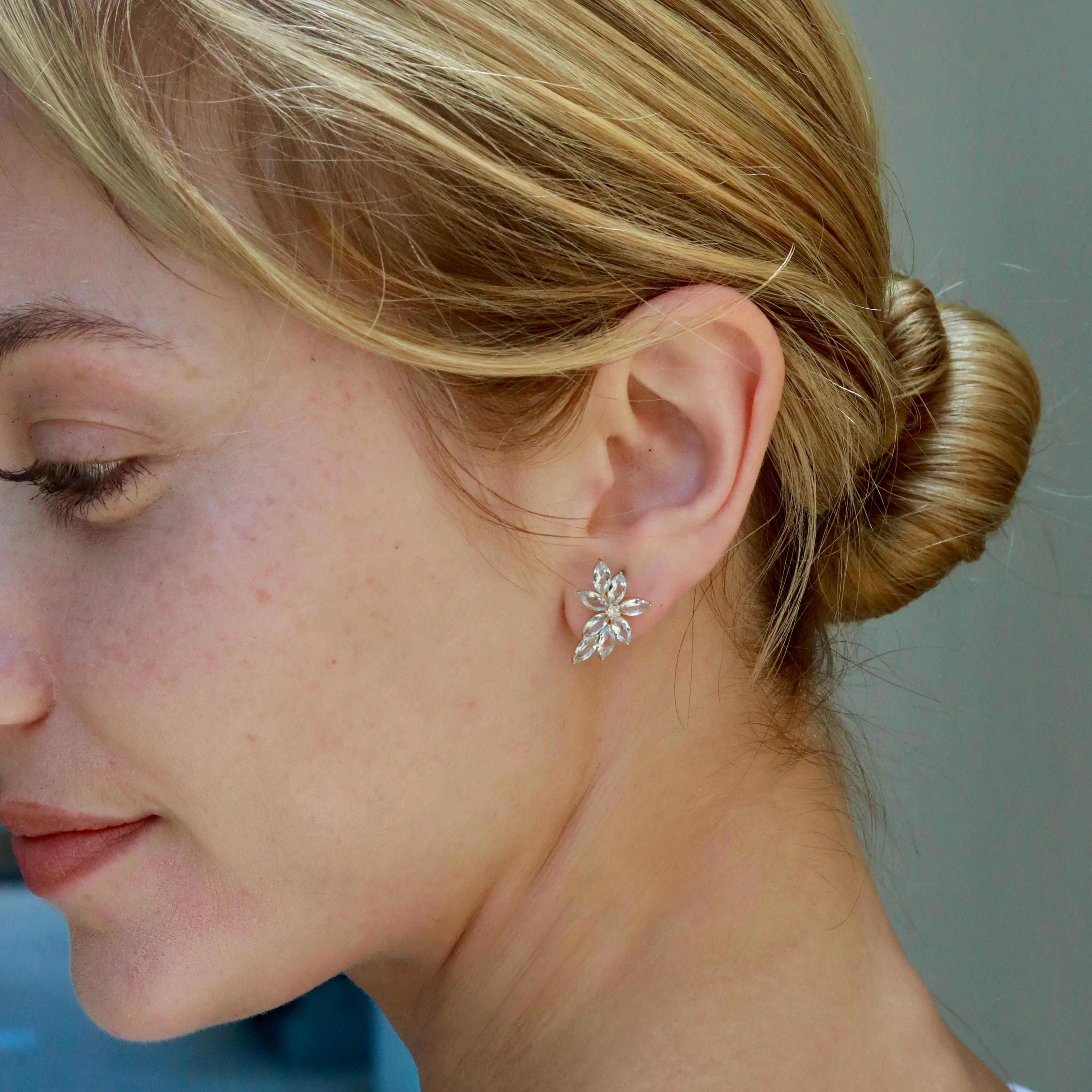 Nina Zhou 3.56 ctw Aquamarine & Diamond Cluster Earrings For Sale 5