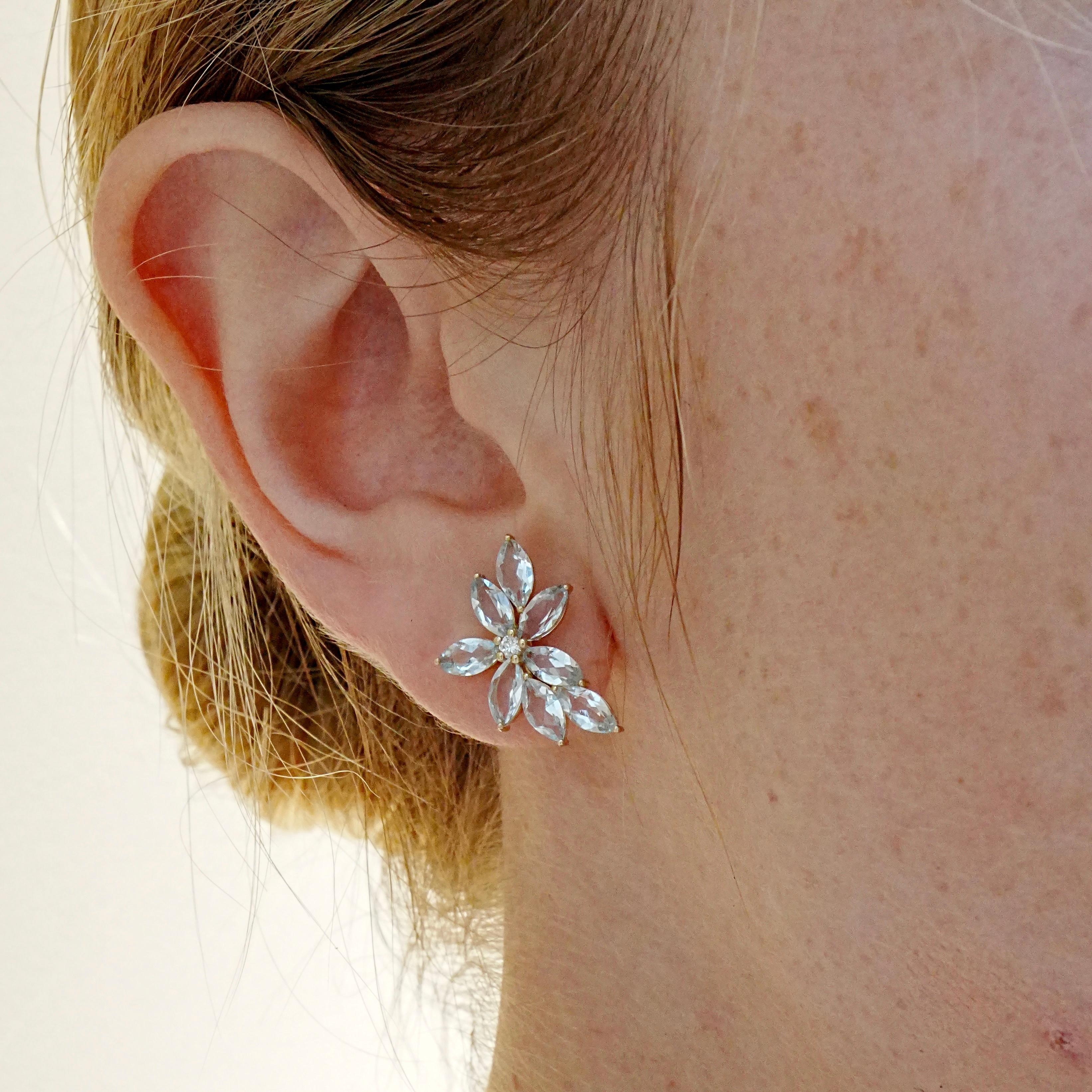 Nina Zhou 3.56 ctw Aquamarine & Diamond Cluster Earrings For Sale 1