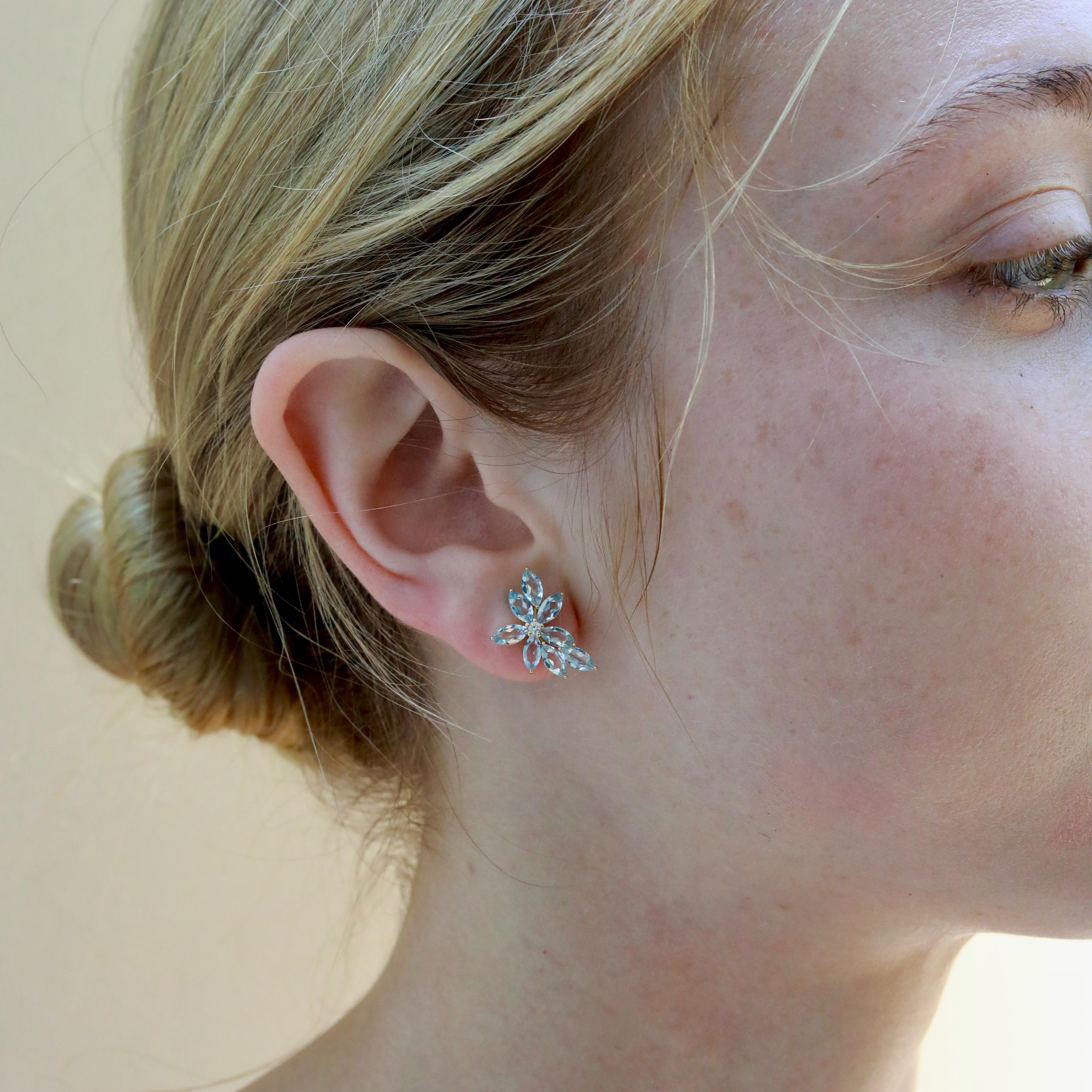 Nina Zhou 3.56 ctw Aquamarine & Diamond Cluster Earrings For Sale 3