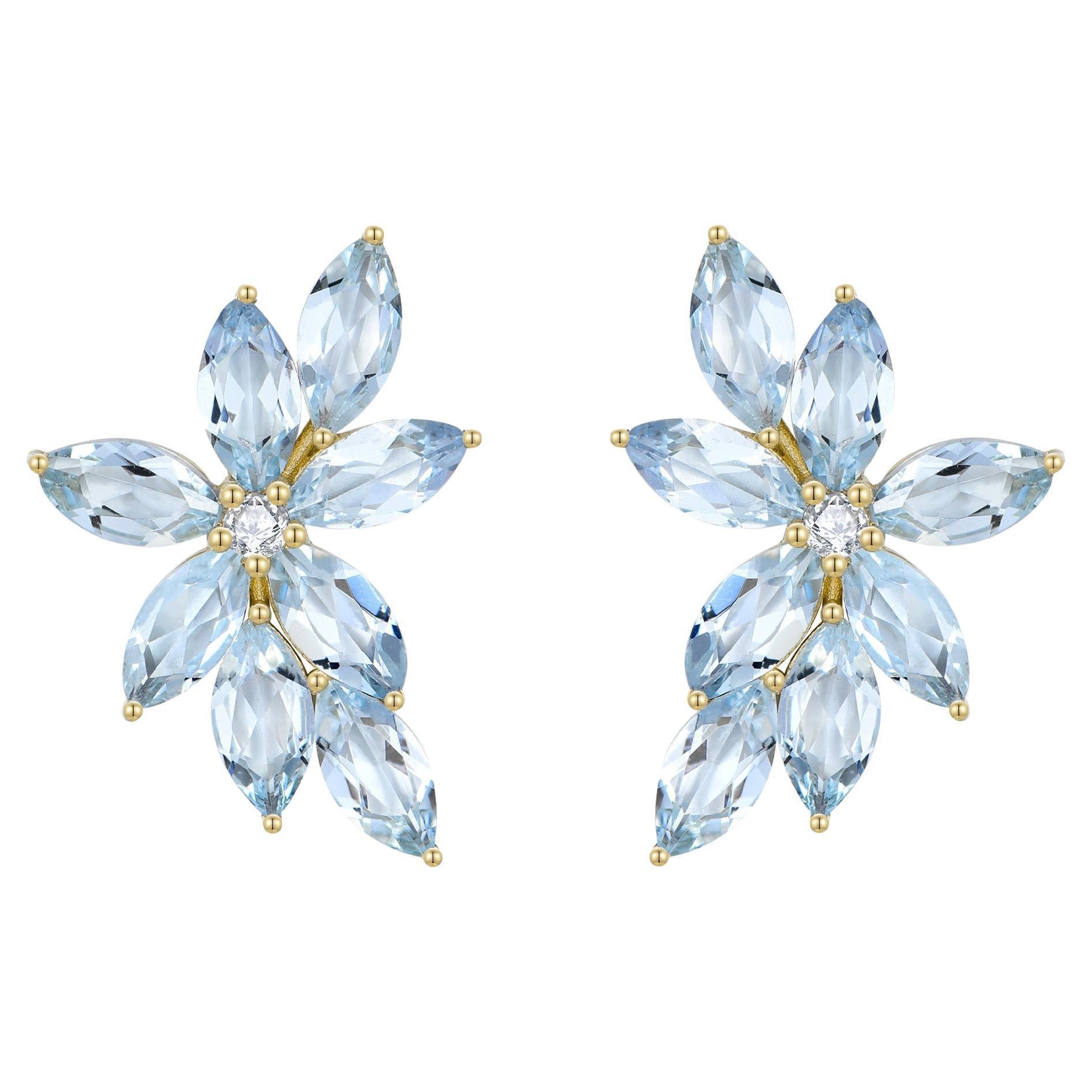 Boucles d'oreilles Nina Zhou avec aigue-marine et diamant 3,56 ctw